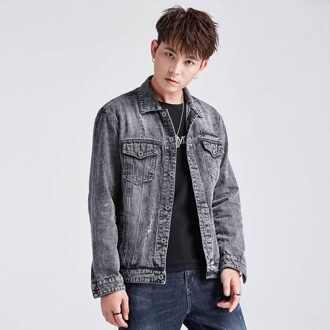 KIOVNO Mannen Ripped Borduurwerk Denim Jassen Effen Kleur Slim Fit Jassen Voor Man Gewassen Streetwear Grijs / XXXL