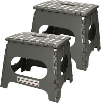 Kipit 2x stuks inklapbaar keukenkrukje/opstapje grijs 30 x 27 cm - Huishoudkrukjes