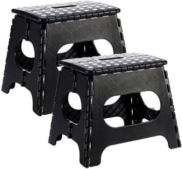 Kipit 2x stuks inklapbaar keukenkrukje/opstapje zwart 30 x 27 cm