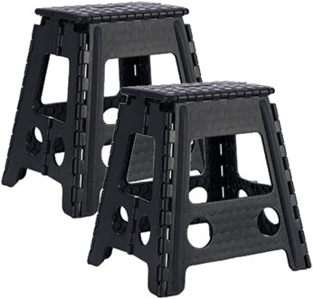 Kipit 2x stuks inklapbaar keukenkrukje/opstapje zwart 40 x 32 cm
