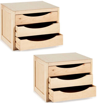 Kipit 2x Stuks Kantoor organiser ladeblokken hout 39 x 30 x 29 cm - 3x lades - Ladeblok