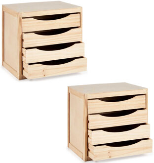 Kipit 2x Stuks Kantoor organiser ladeblokken hout 39 x 30 x 38 cm - 5x lades - Ladeblok