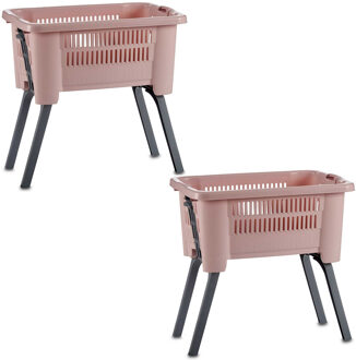 Kipit 2x Stuks Wasmanden op poten - oudroze kunststof - 25L - 60 x 40 x 30 cm