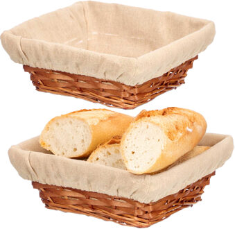Kipit Broodmandje met stof - 2x - riet/canvas - bruin - 23 x 9 cm - landelijke stijl - Broodjes serv