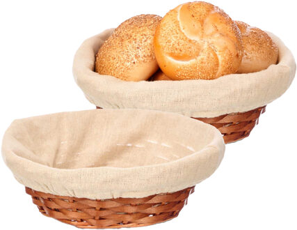 Kipit Broodmandje met stof - 2x - riet/canvas - bruin - 25 x 9 cm - landelijke stijl - Broodjes serv