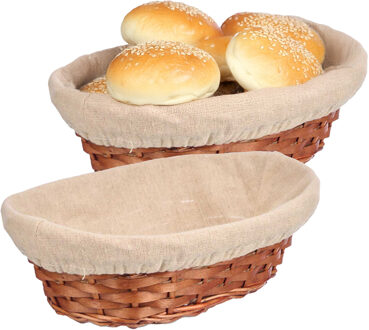 Kipit Broodmandje met stof - 2x - riet/canvas - bruin - 29 x 10 cm - landelijke stijl - Broodjes ser