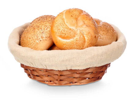 Kipit Broodmandje met stof - riet/canvas - bruin - 25 x 9 cm - landelijke stijl - Broodjes serveren