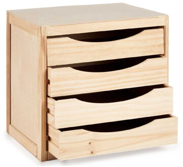 Kipit Kantoor organiser ladeblok hout 39 x 30 x 38 cm - 4x lades - opbergen - Ladeblok