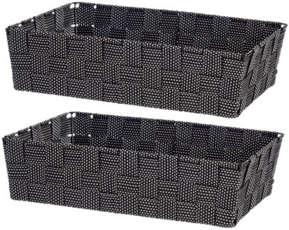 Kipit Kast/badkamer opbergmandjes - Set van 2x stuks - zwart - 34 x 21 x 8,5 cm - opbergmandjes