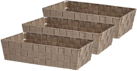 Kipit Kast/badkamer opbergmandjes - Set van 3x stuks - beige - 34 x 21 x 8,5 cm - opbergmanden