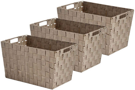 Kipit Kast/badkamer opbergmandjes - Set van 3x stuks - beige - 35 x 25 x 20 cm - 10 liter - opbergmandjes