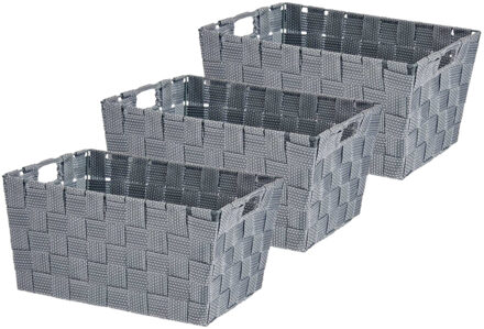 Kipit Kast/badkamer opbergmandjes - Set van 3x stuks - zilvergrijs - 30 x 20 x 14 cm - opbergmanden