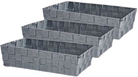 Kipit Kast/badkamer opbergmandjes - Set van 3x stuks - zilvergrijs - 34 x 21 x 8,5 cm - opbergmanden