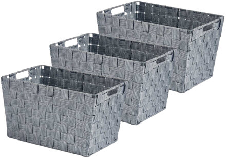 Kipit Kast/badkamer opbergmandjes - Set van 3x stuks - zilvergrijs - 35 x 25 x 20 cm - opbergmanden