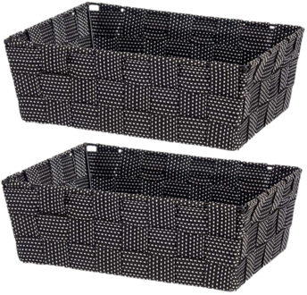 Kipit Kast/badkamer opbergmandjes - Set van 4x stuks - zwart - 24 x 20 x 8 cm - opbergmanden