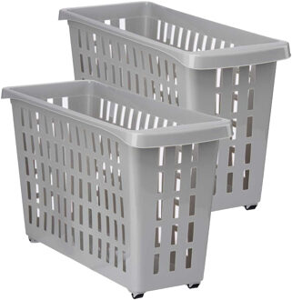 Kipit keukentrolley organizer op wieltjes - 2x - grijs - kunststof - kast organizer - 46 x 17,5 x 26 cm