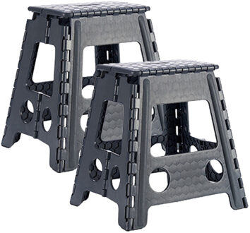 Kipit Kipti Inklapbaar keukenkrukje/opstapje - 2x stuks - lichtgrijs - kunststof - 40 x 32 cm