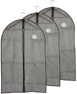 Kipit Kledinghoes - 3x - met kijkvenster - grijs - 60 x 100 cm - kledingzak
