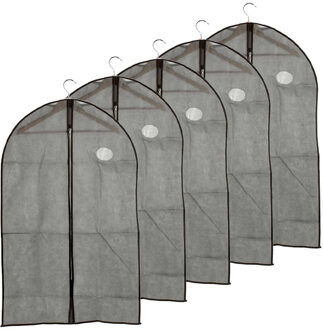 Kipit Kledinghoes - 5x - met kijkvenster - grijs - 60 x 100 cm - kledingzak