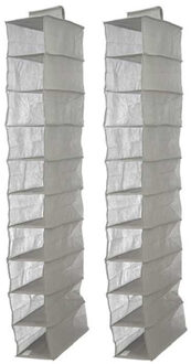 Kipit Kledingkast organizer - 2x - 10 vaks - grijs - 15 x 28 x 118 cm - ruimtebesparend/hangend