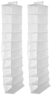 Kipit Kledingkast organizer - 2x - 10 vaks - wit - 15 x 28 x 118 cm - ruimtebesparend/hangend