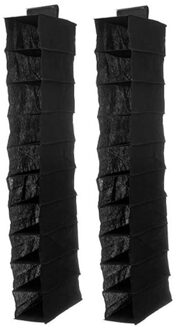 Kipit Kledingkast organizer - 2x - 10 vaks - zwart - 15 x 28 x 118 cm - ruimtebesparend/hangend