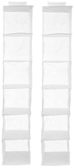 Kipit Kledingkast organizer - 2x - 6 vaks - wit - 25 x 25 x 138 cm - ruimtebesparend/hangend