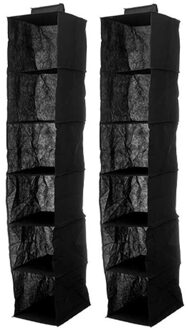 Kipit Kledingkast organizer - 2x - 6 vaks - zwart - 25 x 25 x 138 cm - ruimtebesparend/hangend