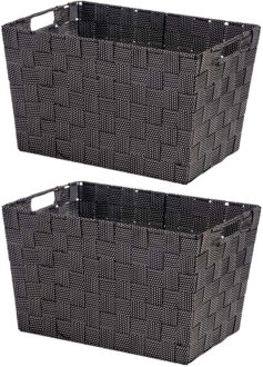 Kipit Opbergmandjes - 2x stuks - voor kast/ badkamer - zwart - 35x25x20 cm - 10 liter