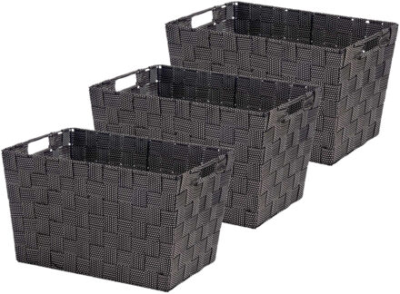Kipit Opbergmandjes - 3x stuks - voor kast/ badkamer - zwart - 35x25x20 cm - 10 liter