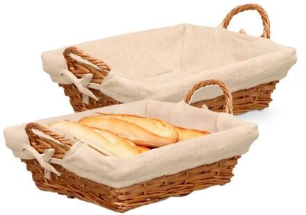 Kipit Rieten mand - 2x - gevlochten riet - bruin - 35 x 28 x 13 cm - broodmand - serveermand