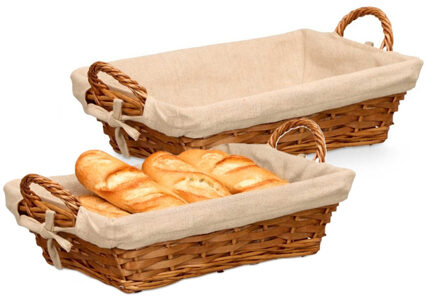 Kipit Rieten mand - 2x - gevlochten riet - bruin - 39 x 24 x 13 cm - broodmand - serveermand