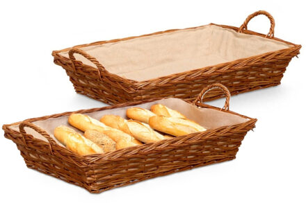 Kipit Rieten mand - 2x - gevlochten riet - bruin - 63 x 41 x 16 cm - broodmand - serveermand