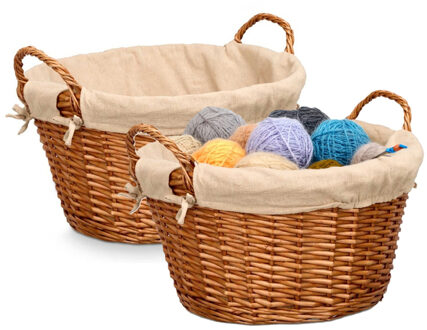 Kipit Rieten opberg mand - 2x - gevlochten riet - bruin - 51 x 45 x 28 cm - met hengsels