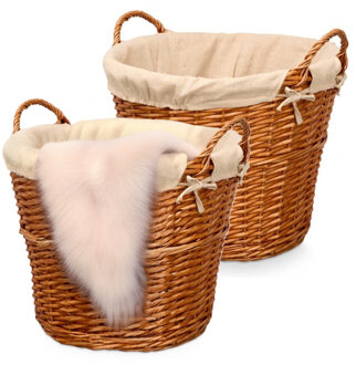 Kipit Rieten opberg mand - 2x - gevlochten riet - bruin - 51 x 45 x 28 cm - met hengsels