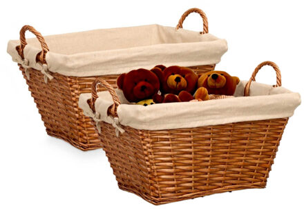 Kipit Rieten opberg mand - 2x - gevlochten riet - bruin - 52 x 35 x 30 cm - met hengsels