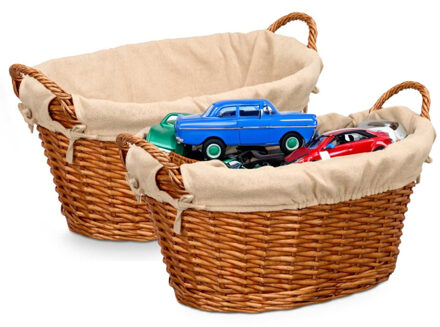 Kipit Rieten opberg mand - 2x - gevlochten riet - bruin - 54 x 37 x 30 cm - met hengsels