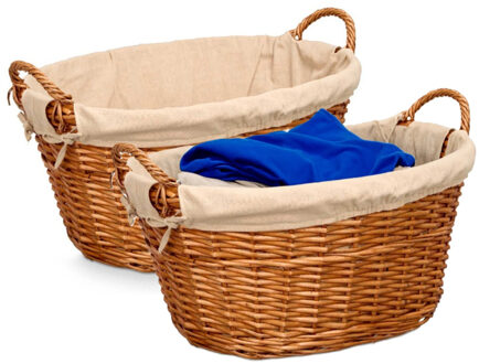 Kipit Rieten opberg mand - 2x - gevlochten riet - bruin - 60 x 48 x 35 cm - met hengsels