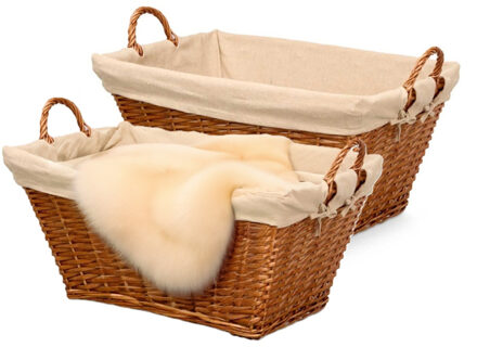 Kipit Rieten opberg mand - 2x - gevlochten riet - bruin - 65 x 43 x 35 cm - met hengsels