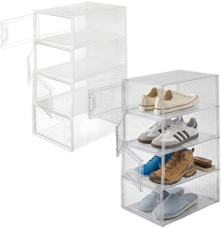 Kipit Schoenenrek / kast - 2x - wit - 4 niveaus - 33 x 23 x 14 cm - stapelbaar - organizer