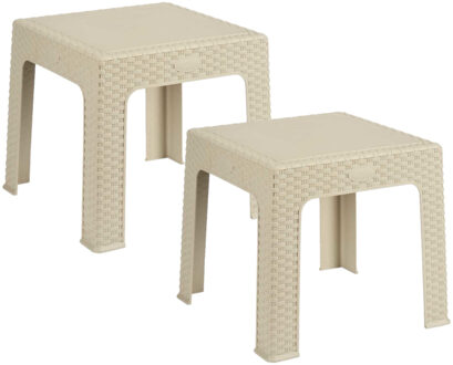 Kipit Set van 2x stuks rotan bijzettafeltjes/plantenverhogers creme/beige 42 cm hoog
