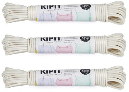 Kipit Waslijn - 3x - 10 meter - PVC - wit - drooglijn / waslijndraad