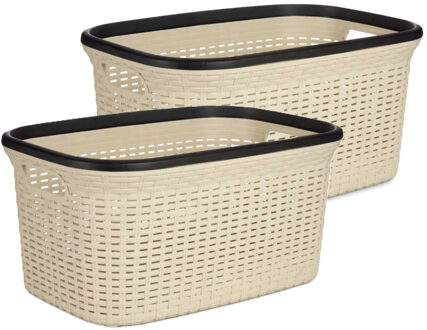Kipit Wasmand - 2x - cr?me/beige - kunststof - rotan - 36 L