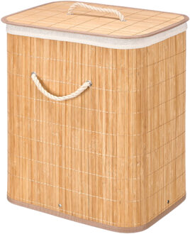 Kipit Wasmand van bamboe - wit / bruin - 60 liter - 40 x 30 x 50 cm - met deksel