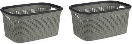 Kipit Wasmand van rotan gevlochten - 2x - grijs - kunststof - 36 liter - 53 x 36 x 25 cm - Wasmanden