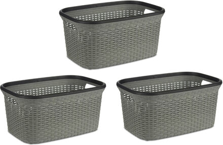 Kipit Wasmand van rotan gevlochten - 3x - grijs - kunststof - 36 liter - 53 x 36 x 25 cm