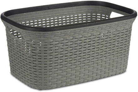 Kipit Wasmand van rotan gevlochten - grijs - kunststof - 36 liter - 53 x 36 x 25 cm - Wasmanden