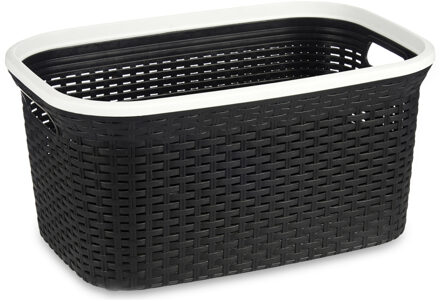 Kipit Wasmand van rotan gevlochten - zwart - kunststof - 36 liter - 53 x 36 x 25A‚ cm - Wasmanden