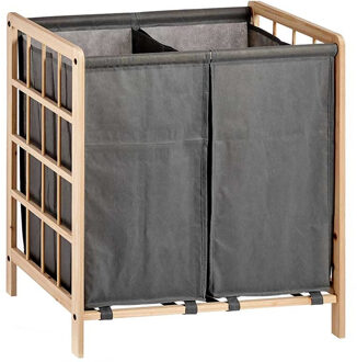 Kipit Wasmand Woodbox - met opvang waszak - 2x 50 liter compartiment - 59 x 33 x 60 cm - Wasmanden Grijs