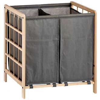 Kipit Wasmand Woodbox - met opvang waszak - 2x 50 liter compartiment - 59 x 33 x 60 cm - Wasmanden Grijs